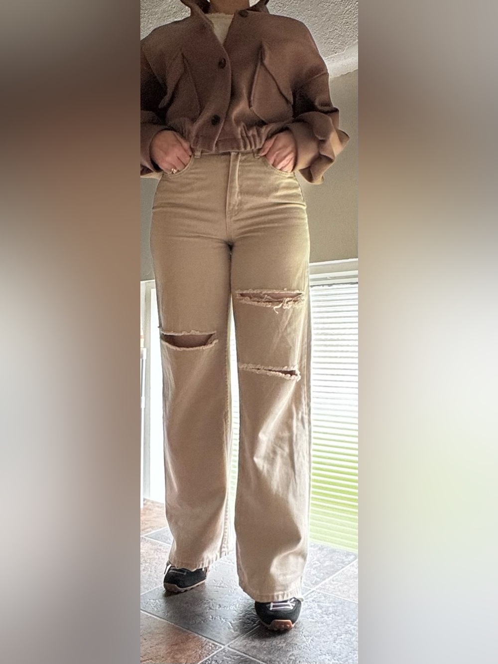 Made in Turkey Rigid 100% Cotton Ripped Wide Leg Jeans - Size 26